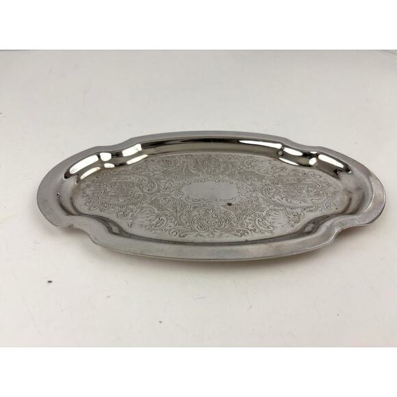 VTG 1950's ASR Silver Tone Metal Platter Tray Made in USA Floral Etched Designed - Picture 6 of 13